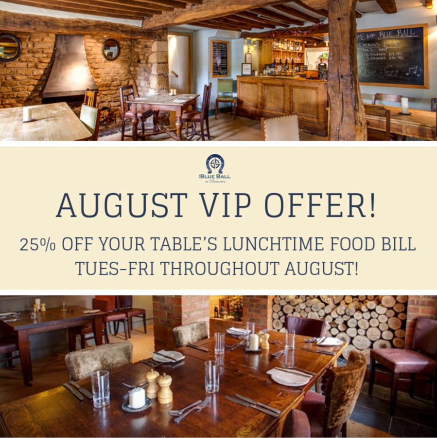 <p>25% Off Your Table’s Lunchtime Food Bill Tues-Fri until end August 2019</p>