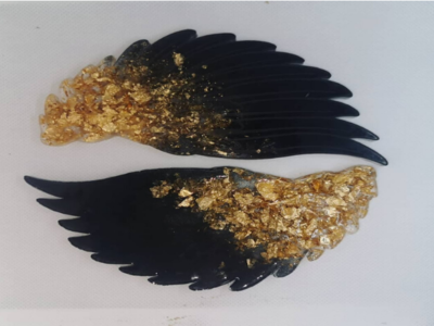 <p>Set of Two Black and Gold Wing Coasters, memorial gifts - Art by Lauren Ash</p>